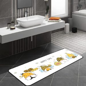 TsyTma Yellow Bee Gnomes Kitchen Rug Hello Spring Floor Mats Washable Non-Slip Bathroom Rug Runner Laundry Room Home Decor 39x20 Inch