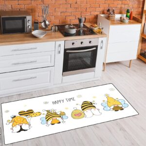 TsyTma Yellow Bee Gnomes Kitchen Rug Hello Spring Floor Mats Washable Non-Slip Bathroom Rug Runner Laundry Room Home Decor 39x20 Inch