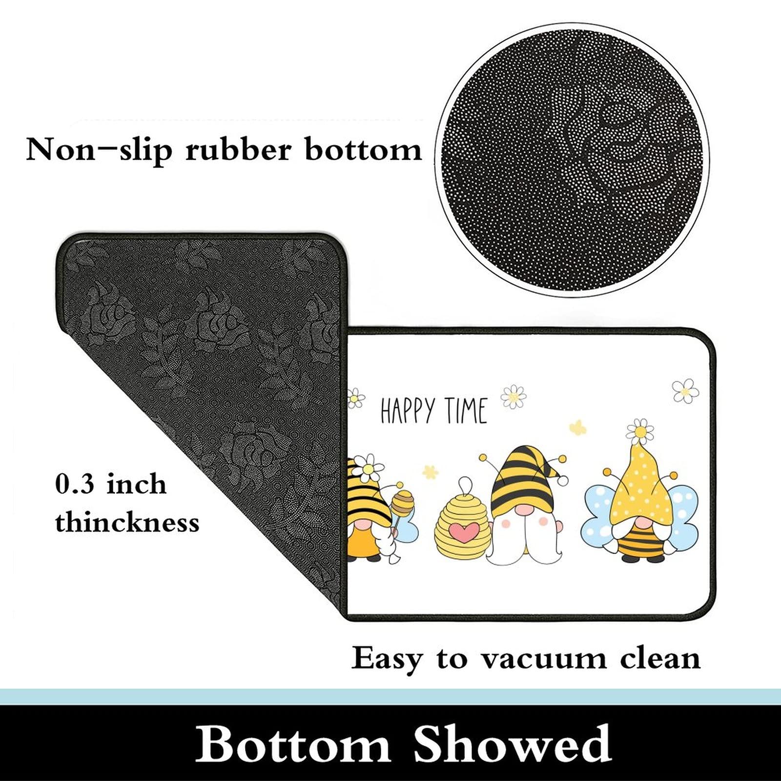 TsyTma Yellow Bee Gnomes Kitchen Rug Hello Spring Floor Mats Washable Non-Slip Bathroom Rug Runner Laundry Room Home Decor 39x20 Inch