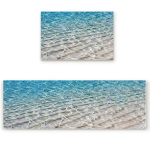 big buy store kitchen rug sets 2 piece beach theme non slip anti fatigue floor mats clear sea sand ocean comfort soft absorb cushioned standing doormat runner rugs (19.7x31.5+19.7x47.2 inch)