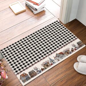 ltaethc kitchen rug floor mat retro farm country star berry on black grid flannel kitchen mats, cushioned anti fatigue with non slip rubber backed for kitchen bedroom home entrance - 18" x 30"