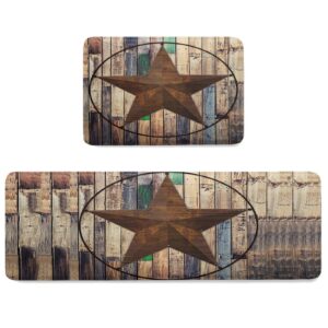 anti-fatigue kitchen mats standing rugs set of 2 vintage western texas brown stars non-slip area runner floor doormat farm wooden plank washable cushioned carpet for bedroom bathroom decor