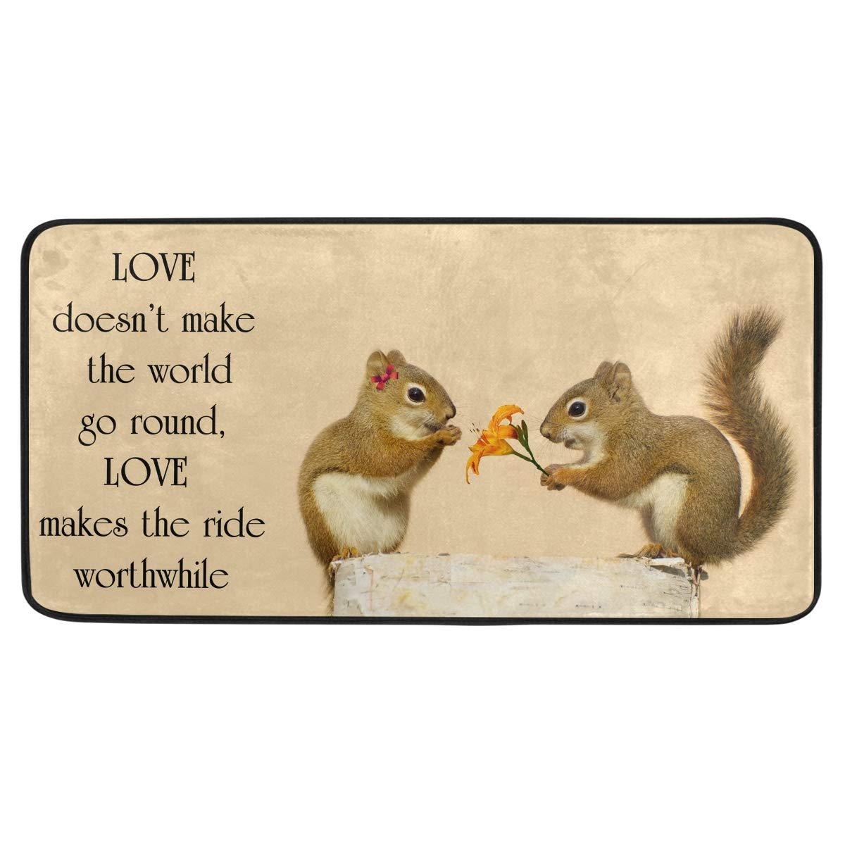 Fall Theme Squirrel Absorbent Kitchen Rugs Mat Non-Slip 39x20 Inch,Autumn Inspirational Quote Doormat Runner Rectangle Soft Floor Mat for Parlor Bathroom Home Decor