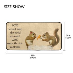 Fall Theme Squirrel Absorbent Kitchen Rugs Mat Non-Slip 39x20 Inch,Autumn Inspirational Quote Doormat Runner Rectangle Soft Floor Mat for Parlor Bathroom Home Decor