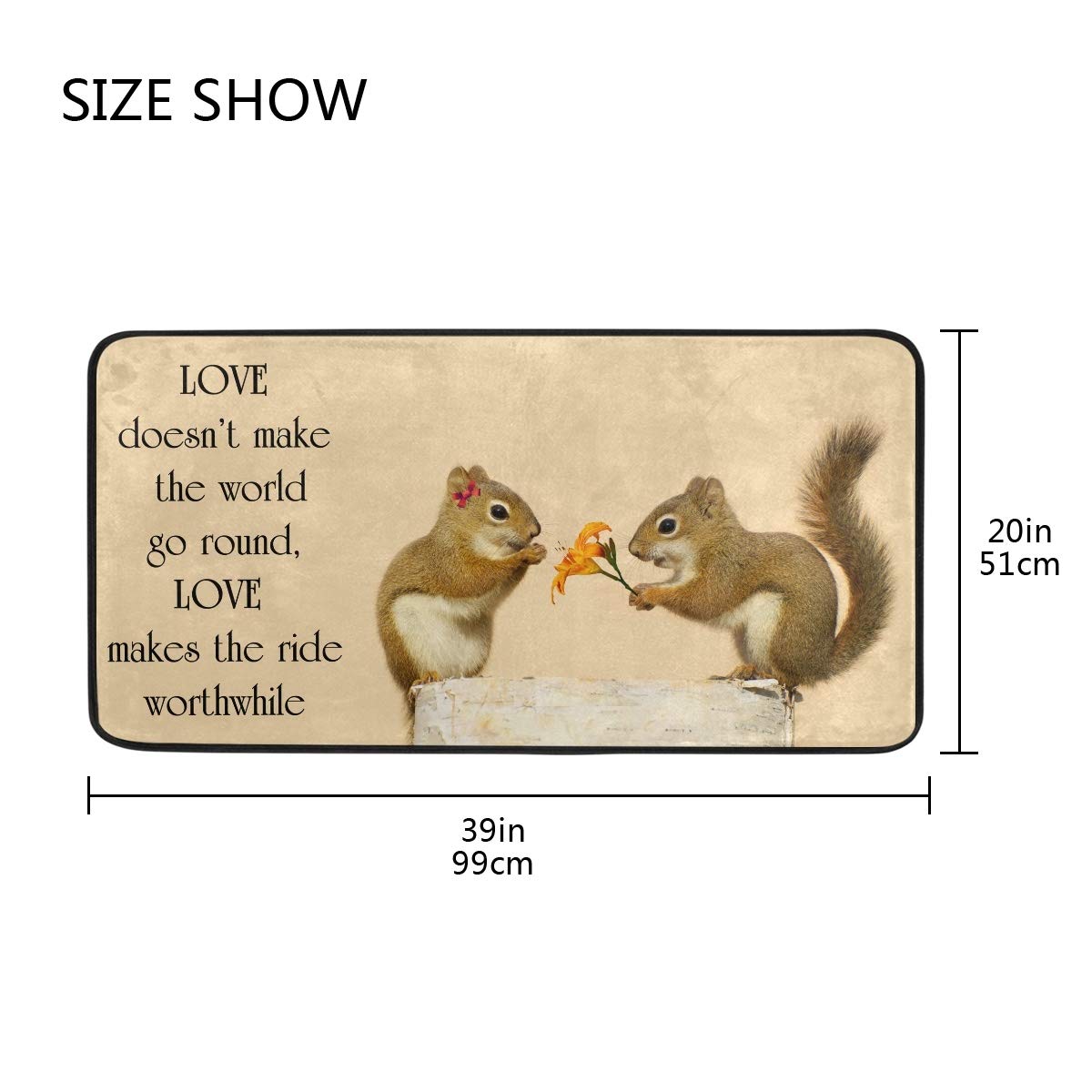 Fall Theme Squirrel Absorbent Kitchen Rugs Mat Non-Slip 39x20 Inch,Autumn Inspirational Quote Doormat Runner Rectangle Soft Floor Mat for Parlor Bathroom Home Decor