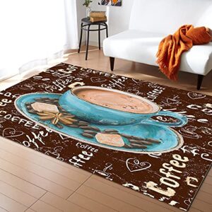area rug for bedroom living room decor,blue coffee set with beans sugar ultra soft non-slip accent rugs indoor large floor carpet quote on vintage rustic brown non-shedding nursery floor mat,48x72in