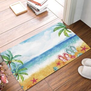 door mat for bedroom decor, watercolor flip flops shell and starfish in the beach floor mats, holiday rugs for living room, absorbent non-slip bathroom rugs home decor kitchen mat area rug 18x30 inch