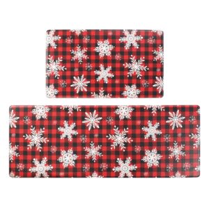 Anti Fatigue Kitchen Rugs Christmas Snowflake Buffalo Plaid Kitchen Mats Set of 2 Cushioned Comfort Standing Mats Non Slip Waterproof Kitchen Carpet for Sink 17.3"x29"+17.3"x47"