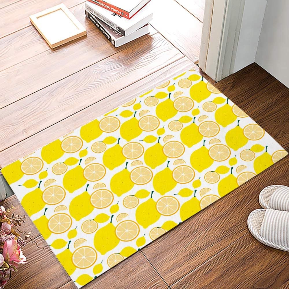 Door Mat for Bedroom Decor, Summer Fruit Theme Lemon Pattern Floor Mats, Holiday Rugs for Living Room, Absorbent Non-Slip Bathroom Rugs Home Decor Kitchen Mat Area Rug 18x30 Inch