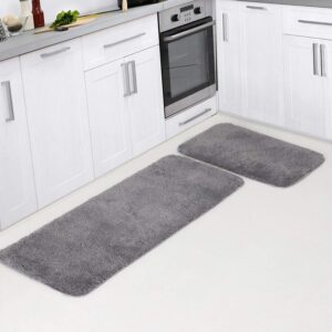 kitchen rugs, anti-slip kitchen rugs and mats, 2 pcs kitchen mats for floor, washable rug for kitchen, 17"x48"+17"x24", grey