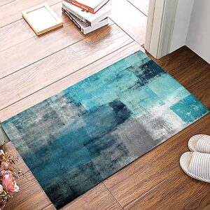 turquoise and grey modern abstract oil painting textured indoor doormat bath rugs non slip, washable cover floor rug absorbent carpets floor mat home decor for kitchen bathroom bedroom (16x24)
