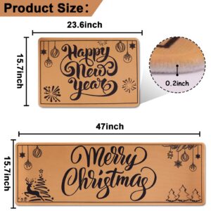 chiazllta Merry Christmas Kitchen Rugs Set of 2, Xmas Tree Reindeer Floor Rugs and Mats Happy New Year Christmas Decorations for Home Kitchen,15.7 x 23.6 and 15.7 x 47 inch