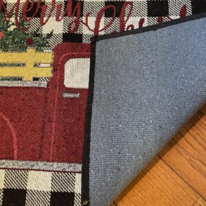 Christmas Rug for Indoor or Outdoor Use Non-Slip Holiday Kitchen Mat Xmas Floor Mat Farmhouse Red Truck Carpet Washable 19”x29”