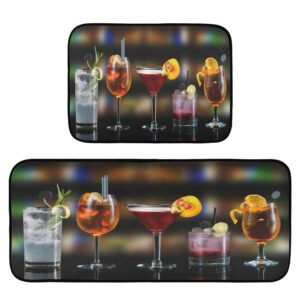 cocktails bar 2 piece kitchen rugs and mats set washable runner rug carpets set bedroom laundry bathroom area rugs 19.7x47.2+19.7x27.6 martini spritz bramble gin tonic