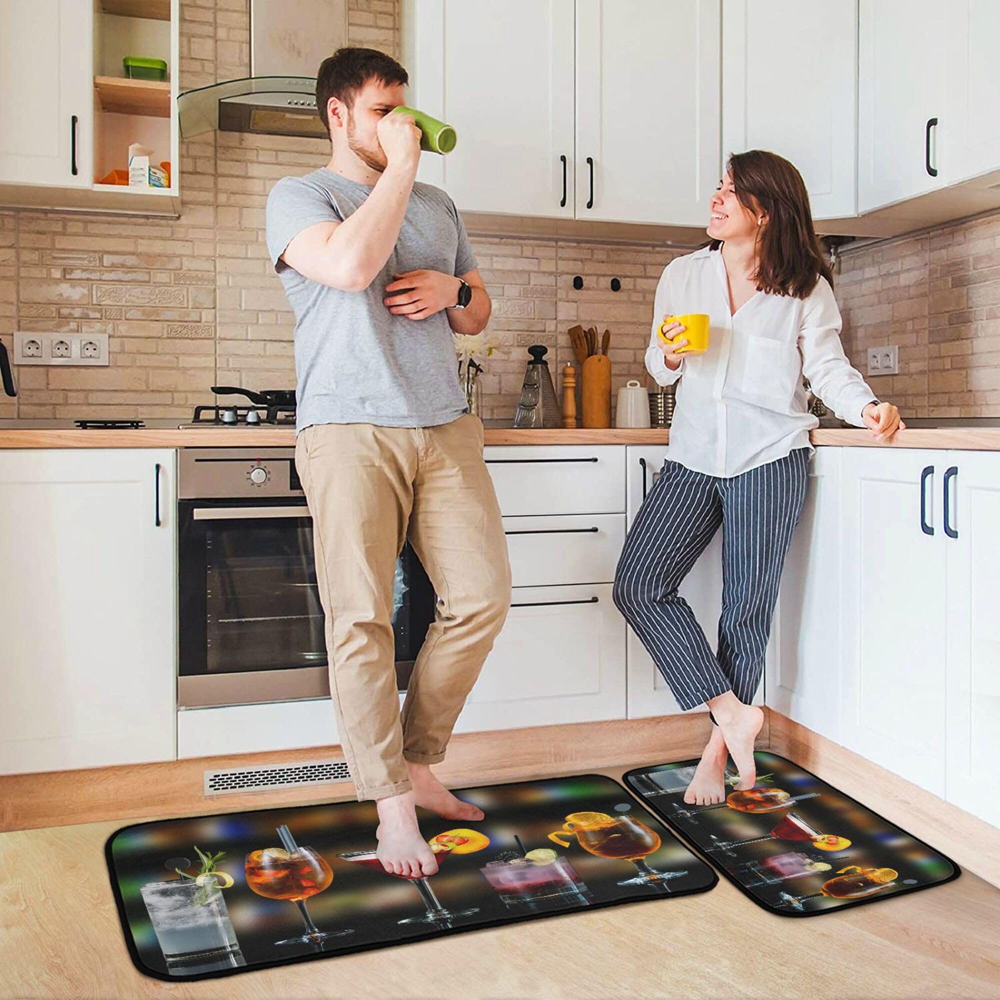 Cocktails Bar 2 Piece Kitchen Rugs and Mats Set Washable Runner Rug Carpets Set Bedroom Laundry Bathroom Area Rugs 19.7x47.2+19.7x27.6 Martini Spritz Bramble Gin Tonic