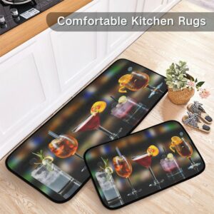 Cocktails Bar 2 Piece Kitchen Rugs and Mats Set Washable Runner Rug Carpets Set Bedroom Laundry Bathroom Area Rugs 19.7x47.2+19.7x27.6 Martini Spritz Bramble Gin Tonic
