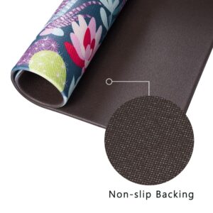 QiyI Floor Comfort Mat 1 Piece Green Succulent Kitchen Rug Waterproof Laundry Standing Runner Non Skid Washable Doormat Anti Fatigue Foam Cushioned Sink Rug 17" W x 71" L - Multicolor Cactus Flowers