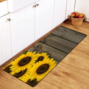 tsytma kitchen rugs sunflowers fence non-slip soft kitchen mats flower on wood bath rug runner doormats carpet for home decor, 39" x 20"