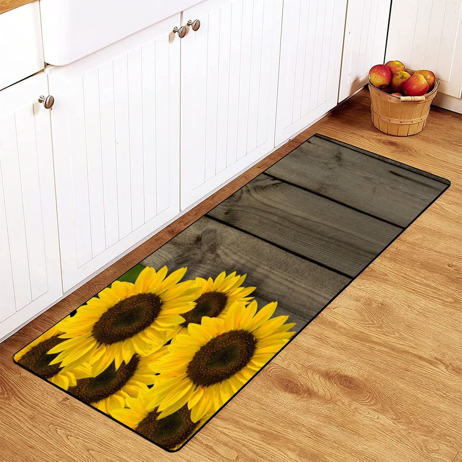 TsyTma Kitchen Rugs Sunflowers Fence Non-Slip Soft Kitchen Mats Flower on Wood Bath Rug Runner Doormats Carpet for Home Decor, 39" X 20"