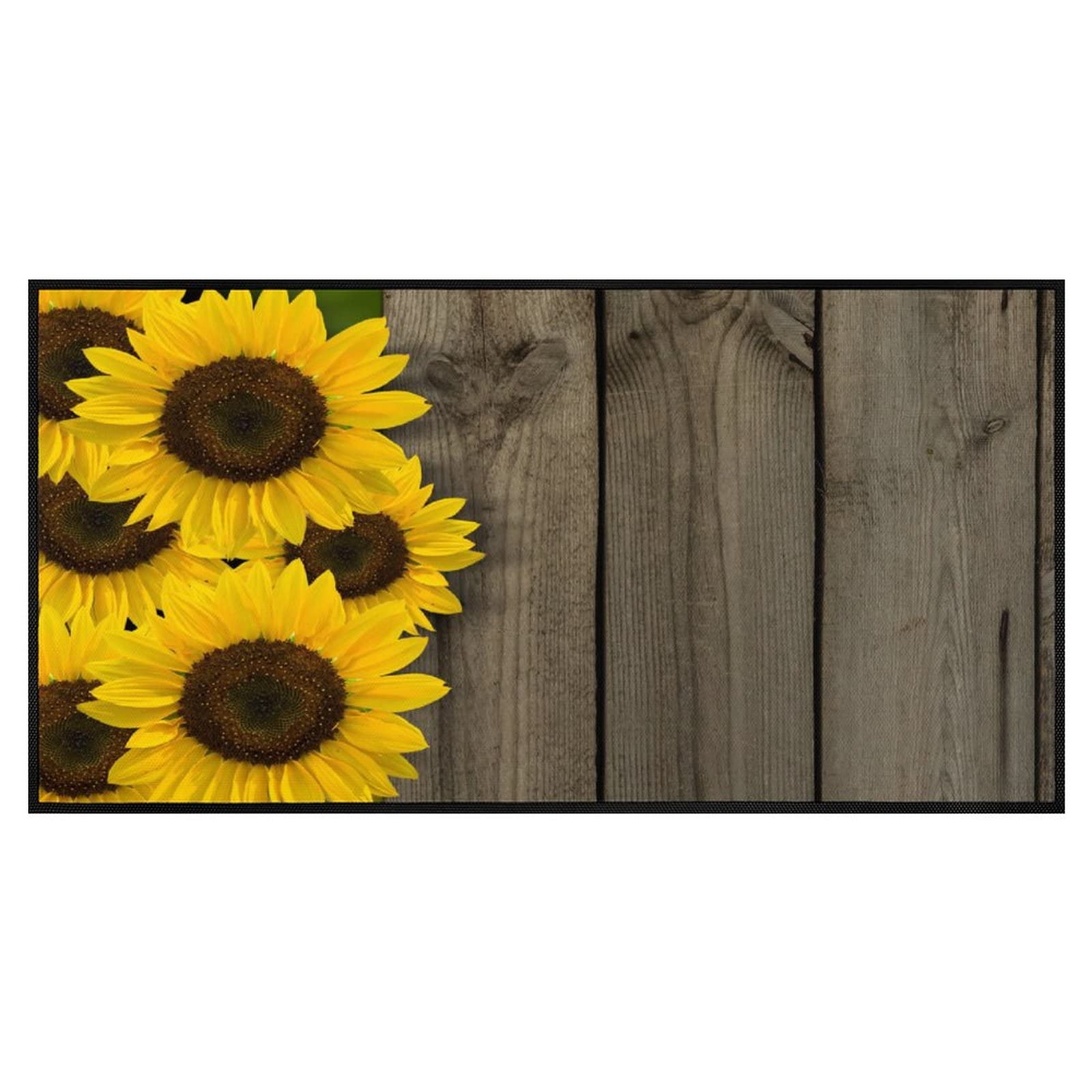 TsyTma Kitchen Rugs Sunflowers Fence Non-Slip Soft Kitchen Mats Flower on Wood Bath Rug Runner Doormats Carpet for Home Decor, 39" X 20"