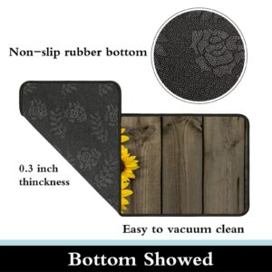 TsyTma Kitchen Rugs Sunflowers Fence Non-Slip Soft Kitchen Mats Flower on Wood Bath Rug Runner Doormats Carpet for Home Decor, 39" X 20"