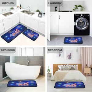 Independence Day July 4th Kitchen Rug Mats 2PCS Non Slip 47" x 20" + 28" x 20" Kitchen Carpet Floor Mat Hallway Rugs Anti Fatigue Doormat