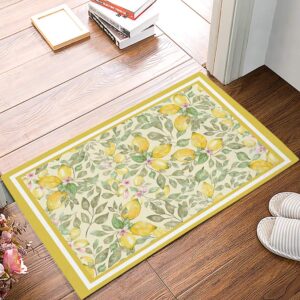 waterful fruit lemon with green leaf print yellow, bathroom shower mat doormat non slip,floor rug absorbent carpets floor mat home decor for kitchen bedroom rug, 16"x 24"