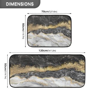 Kitchen Mats Rugs 2 Piece Set Bath Mat Antifatigue Cushioned Gold Black Marble for Floor Washable Non Slip