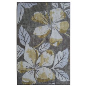 iCustomRug Decorative Kitchen or Bathroom Mat, Non-Skid, Luxurious Thick & Dense Pile, Machine Washable Interior Accent Mat 30" X 45" Blooming Flowers Yellow and Taupe