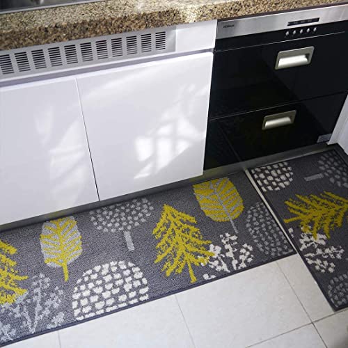 morgantag Indoor Door Mats for Home Entrance,Kitchen Rug Mat Set 2 Pieces17.5 x 27.5/17.5 x 47.5 Non-Slip Absorbent Entrance Rug for Stairs, Entryway, Hallway,Dining Room, Machine Washable Gold