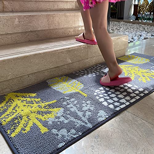 morgantag Indoor Door Mats for Home Entrance,Kitchen Rug Mat Set 2 Pieces17.5 x 27.5/17.5 x 47.5 Non-Slip Absorbent Entrance Rug for Stairs, Entryway, Hallway,Dining Room, Machine Washable Gold