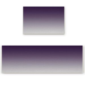 2 piece kitchen rug set, gradient purple grey non-slip floor mats absorb standing doormat, ombre watercolor soft anti fatigue runner rugs carpet sets (20x24+20x48 inch)