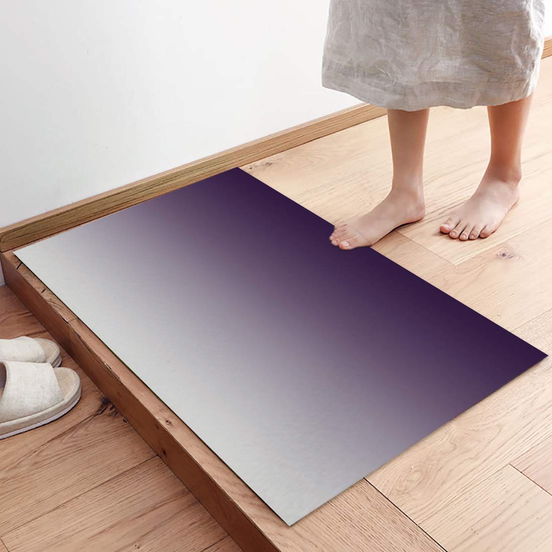 2 Piece Kitchen Rug Set, Gradient Purple Grey Non-Slip Floor Mats Absorb Standing Doormat, Ombre Watercolor Soft Anti Fatigue Runner Rugs Carpet Sets (20x24+20x48 inch)