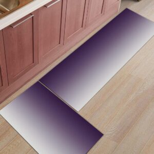 2 Piece Kitchen Rug Set, Gradient Purple Grey Non-Slip Floor Mats Absorb Standing Doormat, Ombre Watercolor Soft Anti Fatigue Runner Rugs Carpet Sets (20x24+20x48 inch)