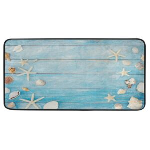 Starfish Ocean Beach Kitchen Rugs and Mats Non-Slip Anti Fatigue Washable Seashell Coastal Wooden Rustic Kitchen Rugs Under Sink Floor Mat for Bathroom Carpet Doormat 39 X 20 Inch…