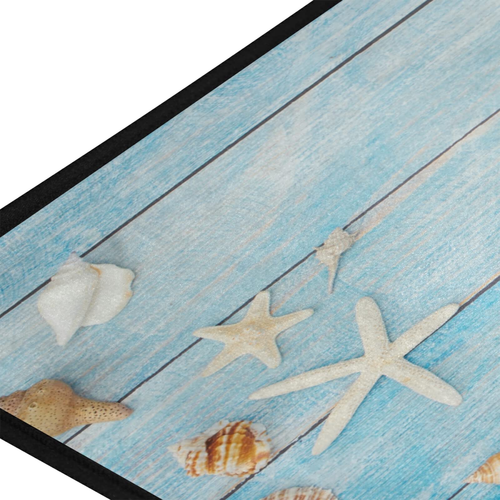 Starfish Ocean Beach Kitchen Rugs and Mats Non-Slip Anti Fatigue Washable Seashell Coastal Wooden Rustic Kitchen Rugs Under Sink Floor Mat for Bathroom Carpet Doormat 39 X 20 Inch…