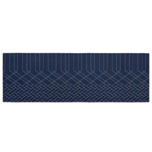 navy blue kitchen rug abstract minimalistic geometric stripes water-absorbing runner carpet area mat for bedroom bathroom indoor use rubber backing accent throw low pile washable 18x59