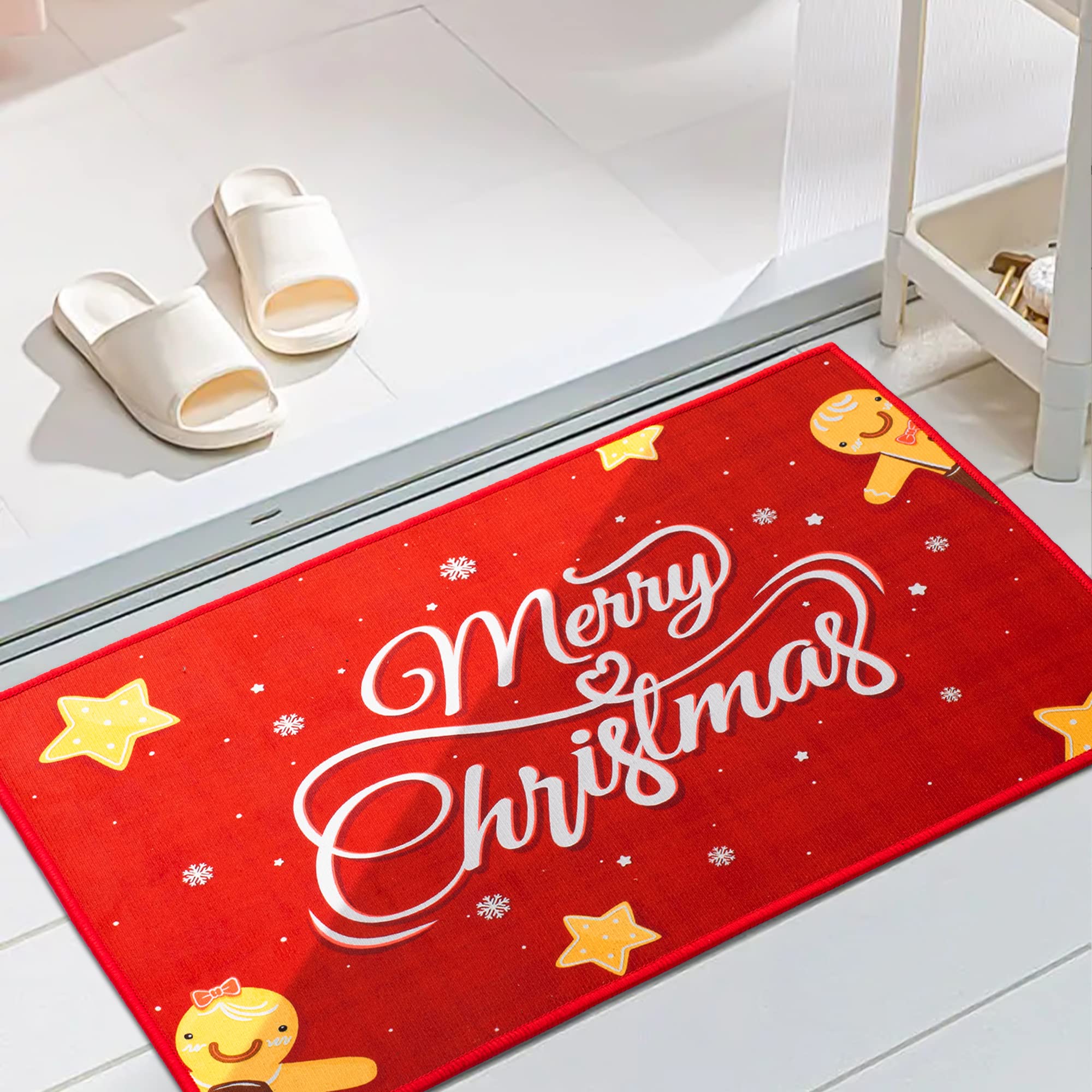 MOLOY ZOVM Merry Christmas Kitchen Mats New Year Doormat Sets Runner Rug Anti-Slip Home Decor Bedroom 15.7" x 23.6"