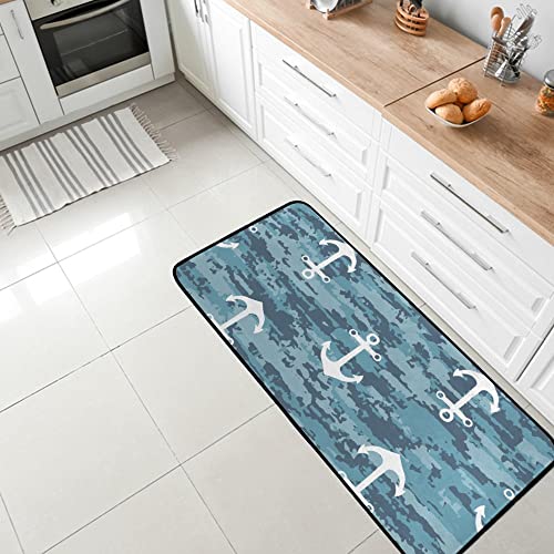 Kitchen Mat Rug Comfort Standing Mat Anchors Blue Soft Absorbent Runner Rug for Hallway Entryway Bathroom 39x20 inch