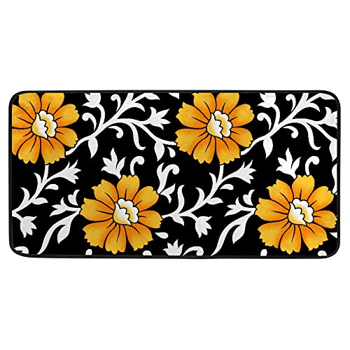 Kitchen Mat Rug Comfort Standing Mat Sunflower Floral Black Soft Absorbent Runner Rug for Hallway Entryway Bathroom 39x20 inch