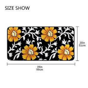 Kitchen Mat Rug Comfort Standing Mat Sunflower Floral Black Soft Absorbent Runner Rug for Hallway Entryway Bathroom 39x20 inch