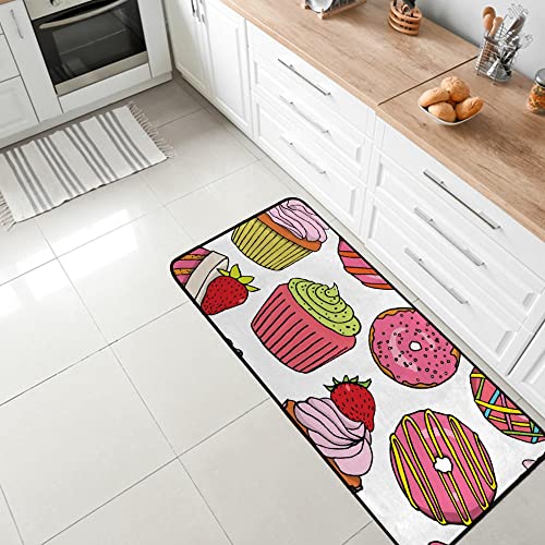 Kitchen Mat Rug Comfort Standing Mat Delicious Cupcakes and Donuts Soft Absorbent Runner Rug for Hallway Entryway Bathroom 39x20 inch