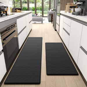 dexi kitchen mat cushioned anti fatigue comfort mat, non slip kitchen rug set memory foam kitchen mats set for floor, waterproof kitchen runner rugs for sink, 17"x47"+17"x70", black