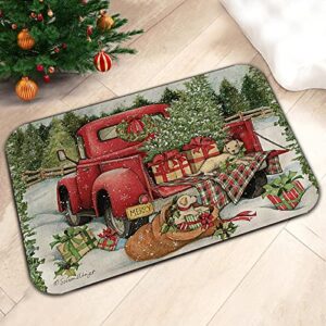 red truck christmas tree rug:anti-slip washable christmas truck doormat,christmas kitchen mat suitable for bedroom bathroom kitchen mat holiday decoration (truck christmas tree 6, 60x90cm)