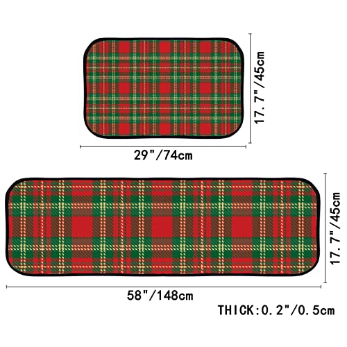 Vantaso Kitchen Floor Mat Rug Tartan Check Christmas Plaid Set of 2 Cushioned Non-Slip Comfort Runner Rugs