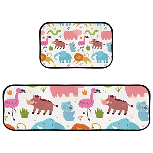 Vantaso Kitchen Floor Mat Rug Wild Animals Set of 2 Cushioned Non-Slip Comfort Runner Rugs