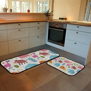 Vantaso Kitchen Floor Mat Rug Wild Animals Set of 2 Cushioned Non-Slip Comfort Runner Rugs