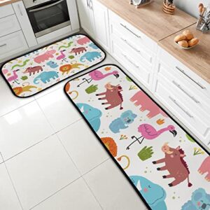 Vantaso Kitchen Floor Mat Rug Wild Animals Set of 2 Cushioned Non-Slip Comfort Runner Rugs