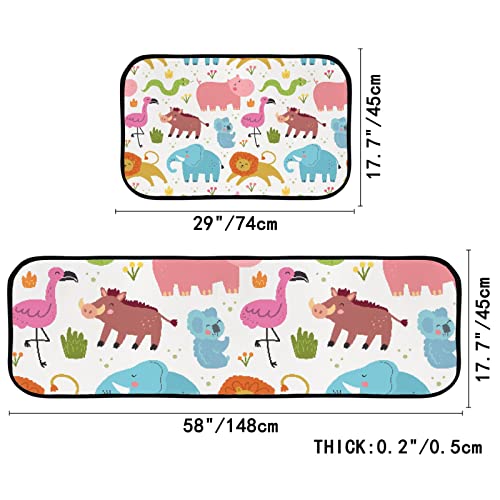 Vantaso Kitchen Floor Mat Rug Wild Animals Set of 2 Cushioned Non-Slip Comfort Runner Rugs