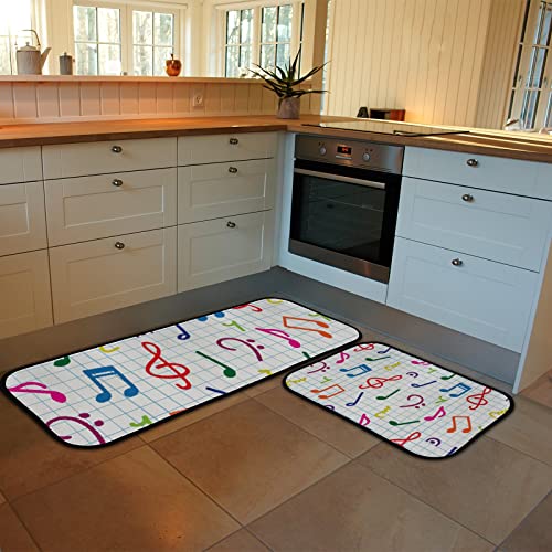 Vantaso Kitchen Floor Mat Rug Music Notes Set of 2 Cushioned Non-Slip Comfort Runner Rugs